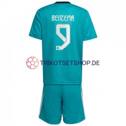 Real Madrid Karim Benzema 9 2021-2022 Kinder Trikotset Ausweich Kurzarm