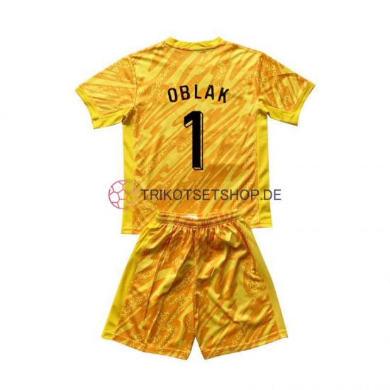 Slowenien Torwart Jan Oblak 1 Euro 2024 Kinder Trikotset Heim Gelb Kurzarm
