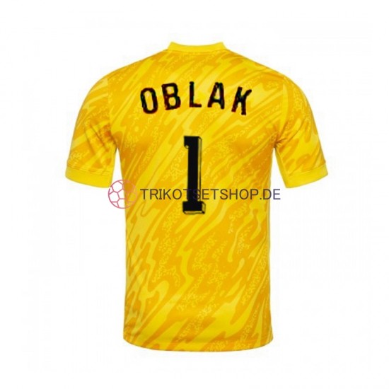 Slowenien Torwart Jan Oblak 1 Euro 2024 Herren Trikot Heim Gelb Kurzarm