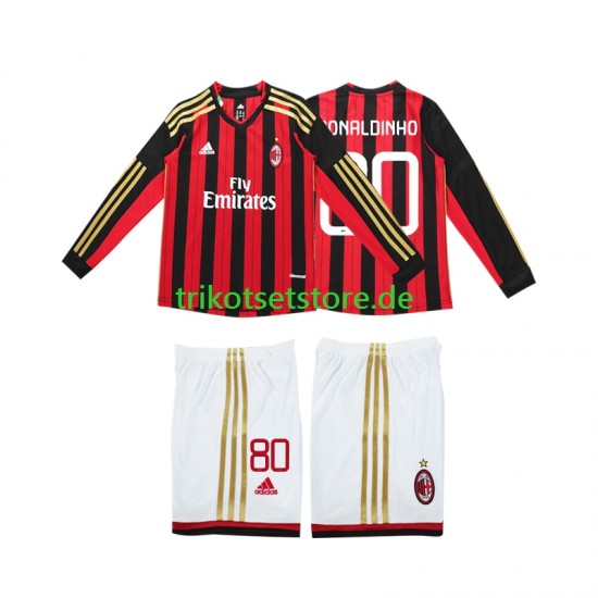 AC Mailand RONALDINHO 80 Retro 2013 2014 Kinder Trikotset Heim Langarm