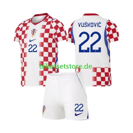 Kroatien Luka Vuskovic 22 World Cup 2026 Kinder Trikotset Heim Kurzarm