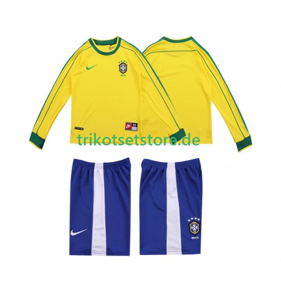 Brasilien Retro 1998 Kinder Trikotset Heim Langarm