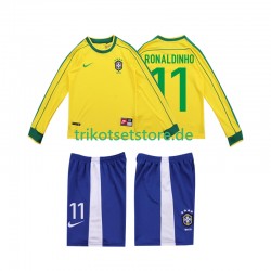 Brasilien RONALDINHO 11 Retro 1998 Kinder Trikotset Heim Langarm