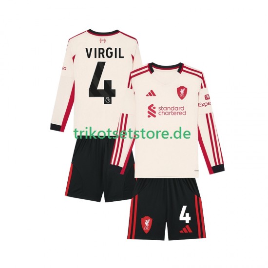 Liverpool Virgil van Dijk 4 2025-2026 Kinder Trikotset Auswärts Langarm