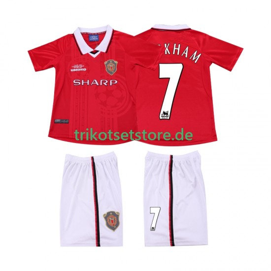 Manchester United BECKHAM 7 Retro 1999 2000 Kinder Trikotset Heim Kurzarm