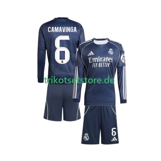 Real Madrid Camavinga 6 2025-2026 Kinder Trikotset Auswärts Langarm