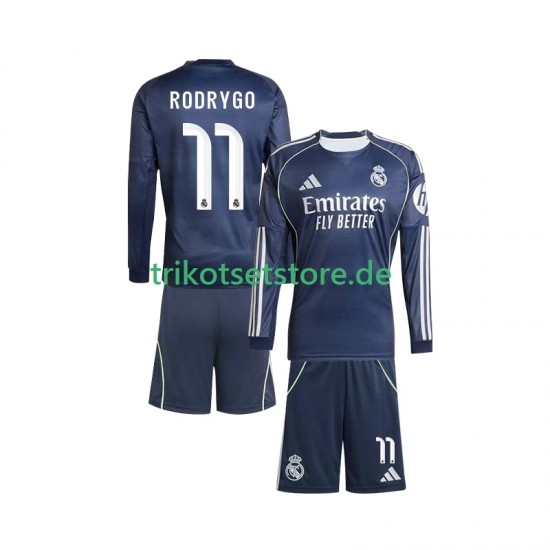 Real Madrid Rodrygo 11 2025-2026 Kinder Trikotset Auswärts Langarm
