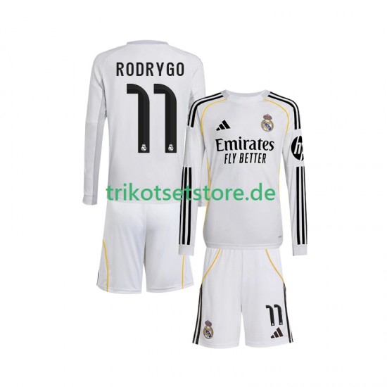 Real Madrid Rodrygo 11 2025-2026 Kinder Trikotset Heim Langarm