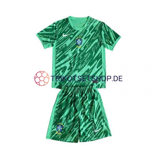 Brasilien Torwart 2024 Kinder Trikotset Ausweich Grün Kurzarm