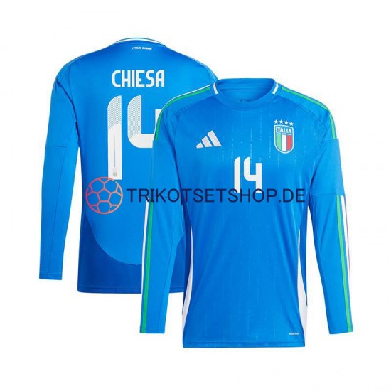 Italien Chiesa 14 Euro 2024 Herren Trikot Heim Blau Langarm