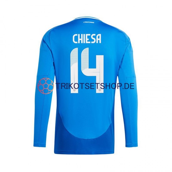 Italien Chiesa 14 Euro 2024 Herren Trikot Heim Blau Langarm