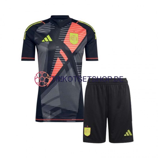 Spanien Torwart Euro 2024 Kinder Trikotset Auswärts Schwarz Kurzarm
