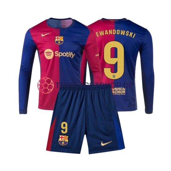 FC Barcelona Lewandowski 9 2024-2025 Kinder Trikotset Heim Langarm