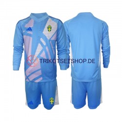 Schweden Torwart 2024 Kinder Trikotset Auswärts Blau Langarm