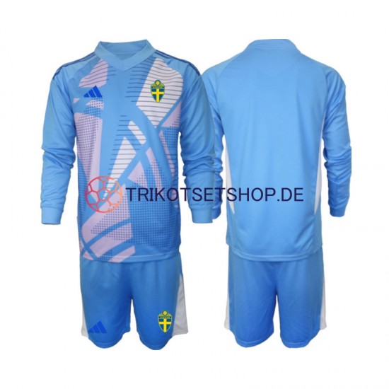 Schweden Torwart 2024 Kinder Trikotset Auswärts Blau Langarm