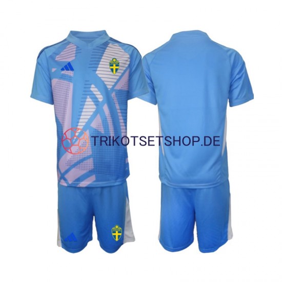 Schweden Torwart 2024 Kinder Trikotset Auswärts Blau Kurzarm
